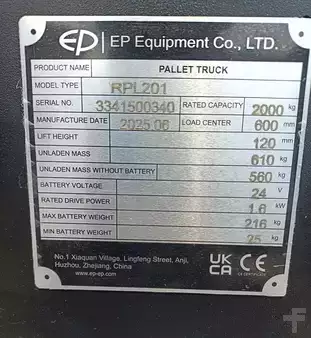 Porta-paletes elétrico 2025  EP Equipment RPL201 (6)