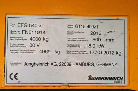Elektro čtyřkolový VZV 2016  Jungheinrich EFG 540 Batterie Bj2021 (14)