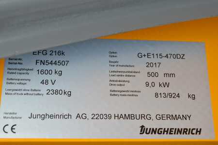 3-wiel elektrische heftrucks 2017  Jungheinrich EFG 216k (14) 
