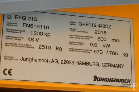 Elektro tříkolové VZV 2016  Jungheinrich EFG 215 Batterie Bj2020 (14)