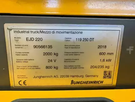 Ruční vysokozdvižný vozík 2018  Jungheinrich EJD 220 (7)