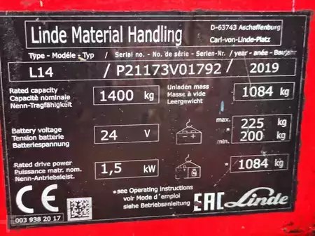 Apilador eléctrico 2019  Linde L14 - 1173 (5)