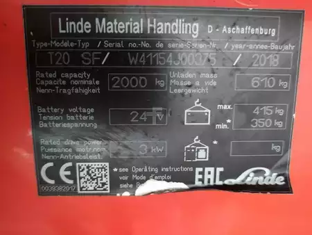 Transpalettes électriques 2018  Linde T20 SF (5)