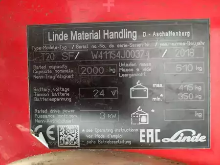 Transpalettes électriques 2018  Linde T20SF (5)