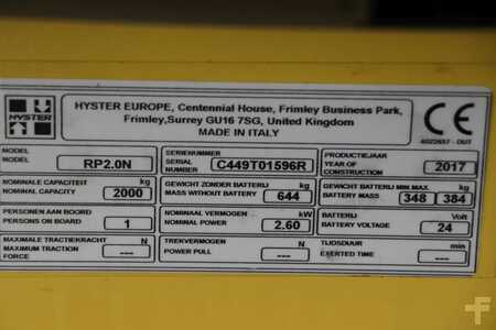 Wózki z platformą operatora 2017  Hyster RP2.0N (4)