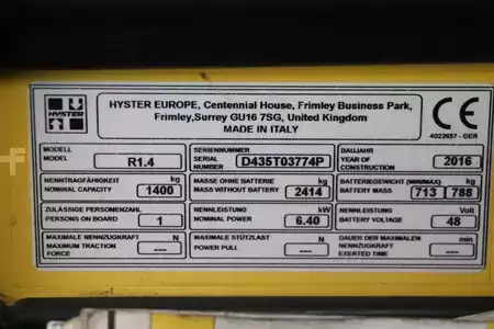 Reach Truck 2016  Hyster R1.4 (2)