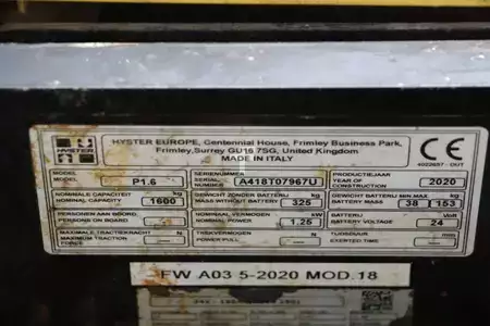 Nízkozdvižný vozík 2020  Hyster P1.6 (4)