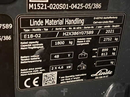 3-wiel elektrische heftrucks 2021  Linde E18-02 (11)