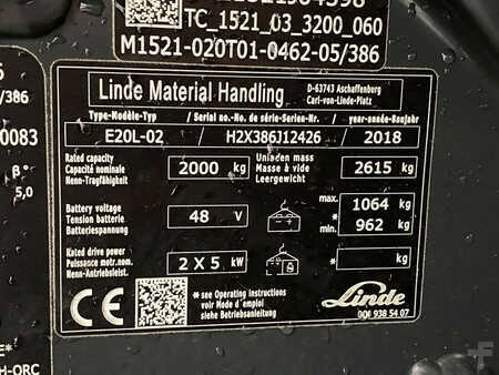 3-wiel elektrische heftrucks 2018  Linde E20L-02 (11)