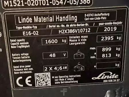3-wiel elektrische heftrucks 2019  Linde E16-02 (11)