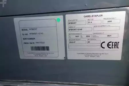 4-wiel elektrische heftrucks 2022  Toyota 9FBM30T (10)