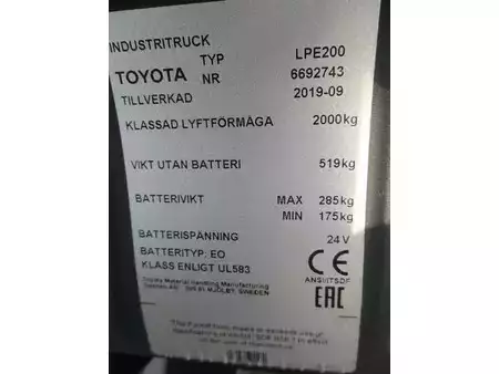 Electric Pallet Trucks 2019  Toyota LPE200 (12)