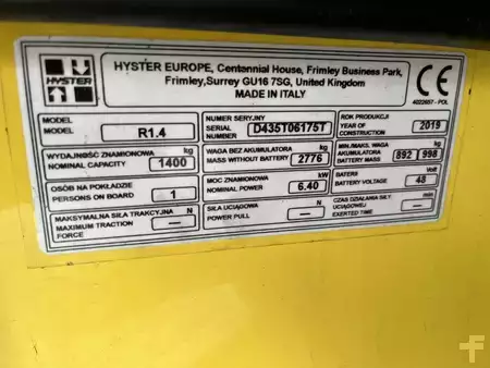Chariots à mât rétractable 2019  Hyster R1.4 (4)