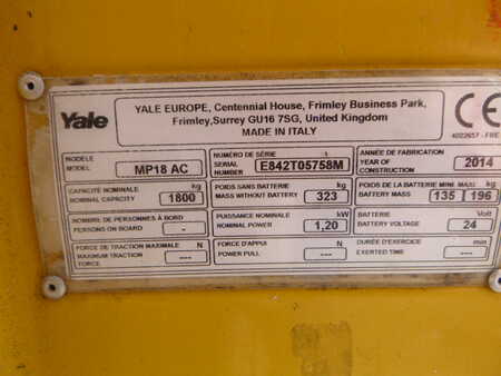 Porta-paletes elétrico 2014  Yale MP-18-A (3)