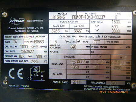 3-wiel elektrische heftrucks 2011  Doosan B-15-R-5- no battery (3)