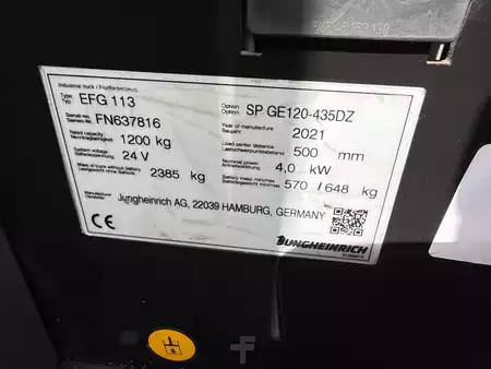 Elektro tříkolové VZV 2021  Jungheinrich EFG 113 SP GE 120-435 DZ (3)