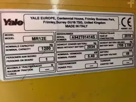 Carretilla retráctil 2018  Yale MR12E (7)