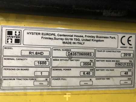 Carretilla retráctil 2018  Hyster R1.6HD (9)