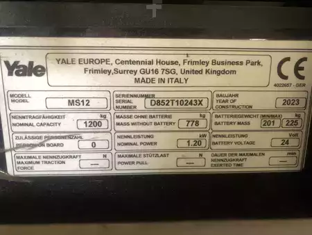 Ruční vysokozdvižný vozík 2023  Yale MS12 (6)