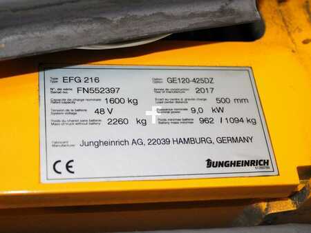 3-wiel elektrische heftrucks 2017  Jungheinrich EFG 216  GE120-425DZ (5)