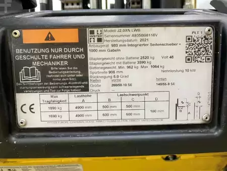 Elektromos 4 kerekű 2021  Hyster J 2.0 XN LWB (8)
