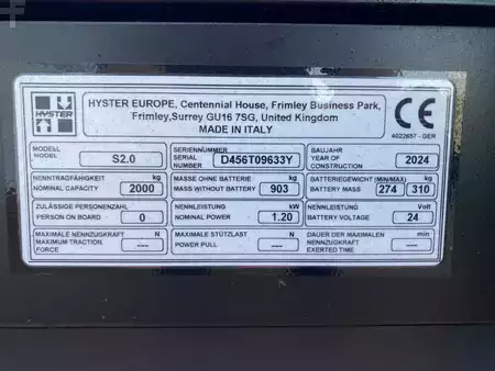 Ruční vysokozdvižný vozík 2024  Hyster S 2.0EL (8)