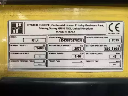 Carretilla retráctil 2015  Hyster R 1.4 (9)