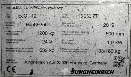 Apilador eléctrico 2019  Jungheinrich EJC 112 Li-Lion (3)