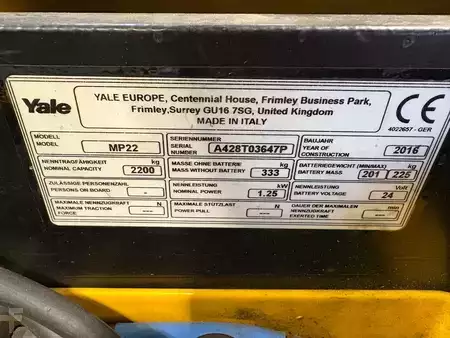 Nízkozdvižný vozík 2016  Yale MP22 (8)