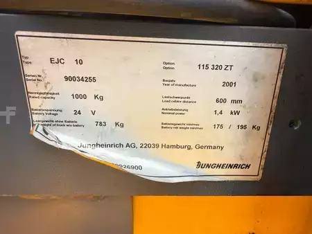 Hochhubwagen 2001  Jungheinrich EJC 10 Baujahr 2001 HH 3200 / Akku 2018 (8)