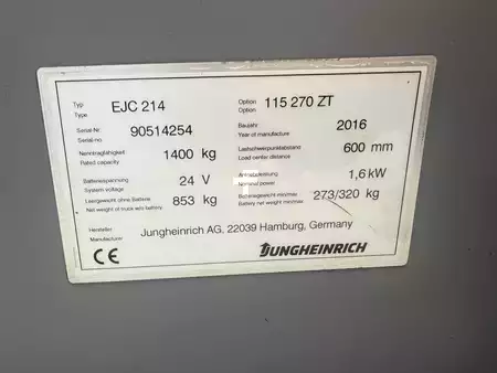 Hochhubwagen 2016  Jungheinrich EJC 214 Baujahr 2016 HH 2700 MIt Waage (7)