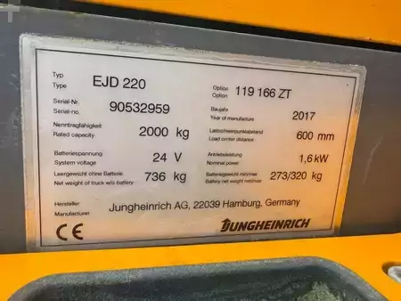Hochhubwagen 2017  Jungheinrich EJD 220 Baujahr 2017 Stunden 2051 Akku 2024 (5)