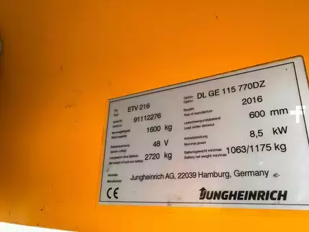 Schubmaststapler 2016  Jungheinrich ETV 216 Baujahr 2016 / Stunden 3218 / HH 7,7M /Akku 2023 (10)
