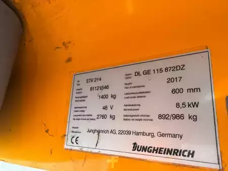 Schubmaststapler 2017  Jungheinrich ETV 214 Baujahr 2017 / Stunden 5125/ HH 8720 (10)