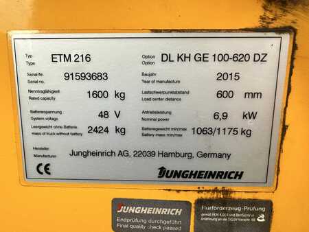 Skjutstativtruck 2015  Jungheinrich ETM 216 Baujahr 2015 / HH 6200 Akku 2015 / Stunden 8741 (6)