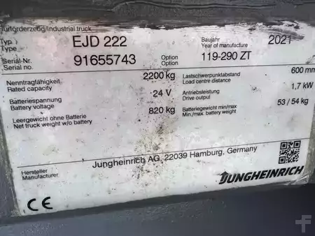 Hochhubwagen 2021  Jungheinrich EJD 222 Baujahr 2021 Stunden 2307 HH 2,9M (7)