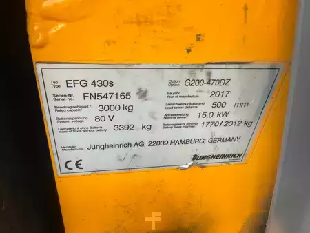 Eléctrica de 4 ruedas 2017  Jungheinrich EFG 430 sBaujahr 2017/ Stunden  Akku 2018 (9)