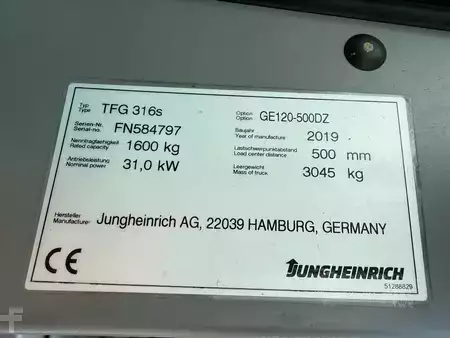 Treibgasstapler 2019  Jungheinrich TFG 316s Baujahr 2019/ Stunden 3831/ HH 5000 (8)