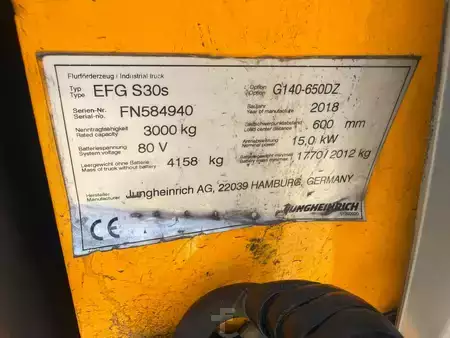 Elektryczne 4-kołowe 2018  Jungheinrich EFG S 30s  Baujahr 2018/ Stunden 3813 HH 6500 (9)