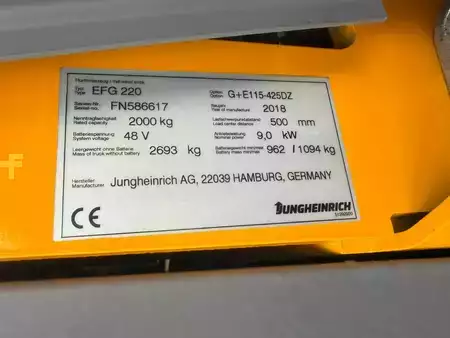 3-wiel elektrische heftrucks 2018  Jungheinrich EFG 220 Baujahr 2018 /Triplex / Stunden 3111 (8)