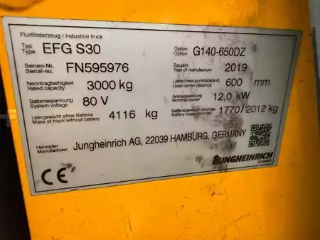Elektryczne 4-kołowe 2019  Jungheinrich EFG S 30s  Baujahr 2019/ Stunden 6003 HH 6500 (7)