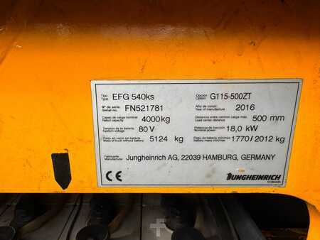 Elektro čtyřkolový VZV 2016  Jungheinrich EFG 540ks Baujahr 2016/Kabine /Akku 2018 /3-4Ventil (5)