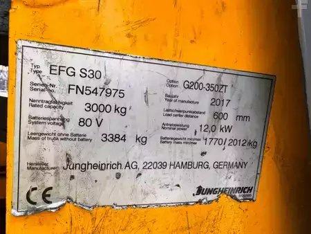 Elektro 4 Rad 2017  Jungheinrich EFG S 30  Baujahr 2017/ Stunden 16178/ Akku NEU 2026 (4)