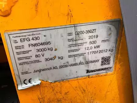 Elektro 4 Rad 2019  Jungheinrich EFG 430 Baujahr 2019/ Stunden 8999/ Akku NEU (4)