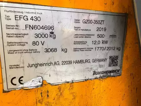 Elektro 4 Rad 2019  Jungheinrich EFG 430 Baujahr 2019/ Stunden 8358/ Akku NEU (5)