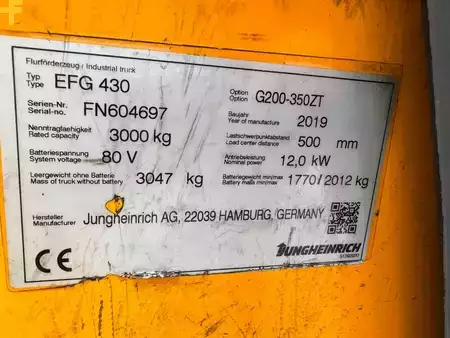 Elektro 4 Rad 2019  Jungheinrich EFG 430 Baujahr 2019/ Stunden 8035/ Akku NEU 2026 (6)