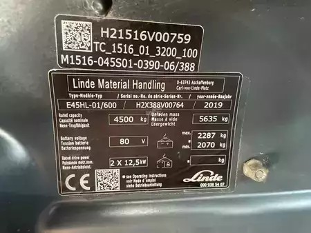 Carrelli elettrici 4 ruote 2019  Linde E 45-600 // 2555 Std. // 3. & 4. Ventil // Seitenschieber // Zinkenversteller (5)