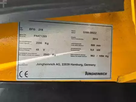 Elektryczne 3-kołowe 2014  Jungheinrich EFG 218 / 2026 Batterie refurbished/ Gabeln 1200 mm (7)