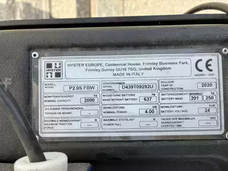 Porta-paletes elétrico 2020  Hyster P 2.0SFBW (7)