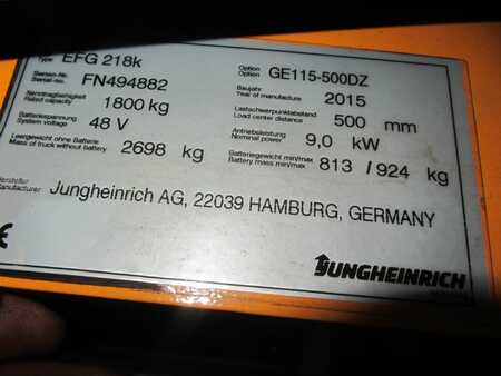3-wiel elektrische heftrucks 2015  Jungheinrich EFG218K (9) 